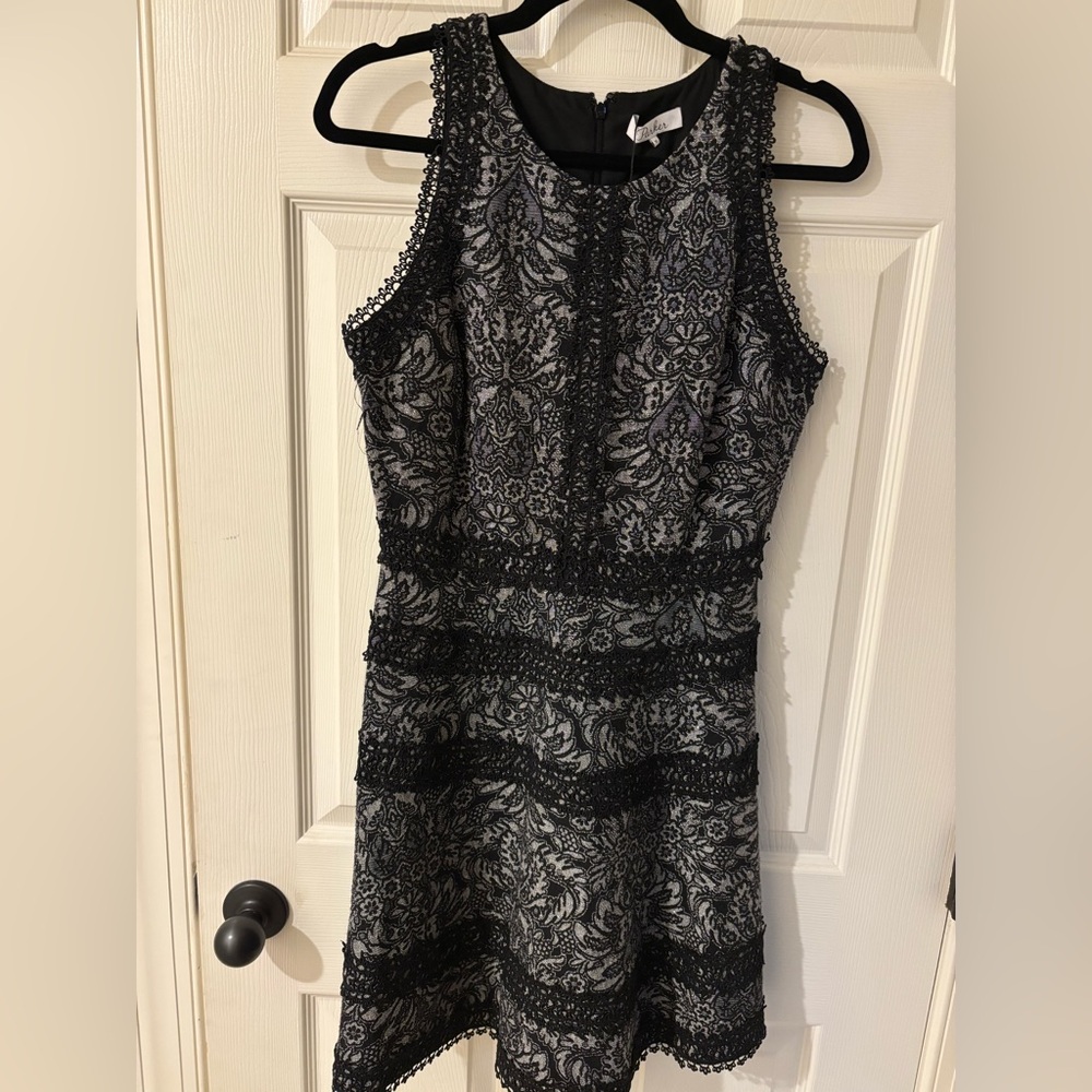 Parker Black and Gray Lace Mini Dress Medium NWT